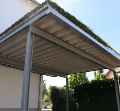 Freistehende Überdachung mit begrüntem Dach – Beispiel für Wintergarten Lichterfelde