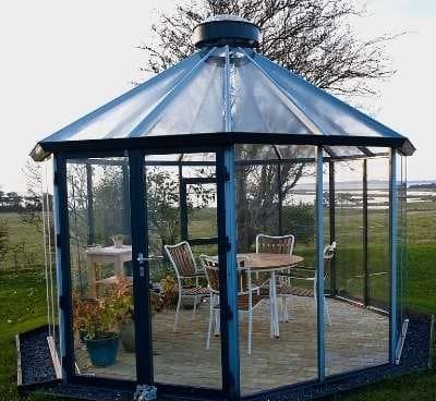 Freistehender Glas-Pavillon als Kaltwintergarten – Sommergarten mit Glasschiebewand Lichterfelde
